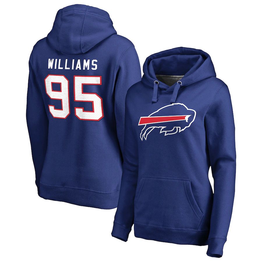 Women Buffalo Bills #95 Kyle Williams NFL Pro Line by Fanatics Branded Royal Player Icon Name & Number Pullover Hoodie